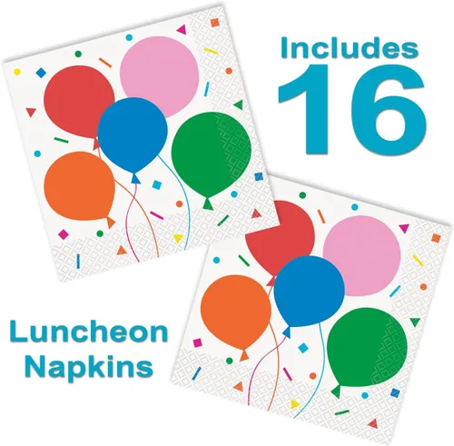 Miniatura 3 de Juego de 32 platos y servilletas de cumpleaños con diseño de globo Let's Party - Platos de postre de 7 pulgadas y servilletas de 6.5 pulgadas