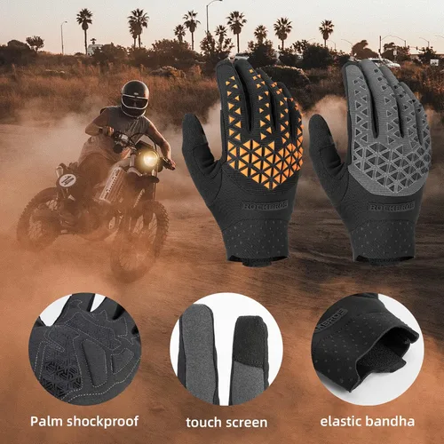 Miniatura 5 de ROCKBROS Guantes antideslizantes para bicicleta de montaña, guantes de ciclismo antideslizantes que absorben los golpes, con espalda en la palma