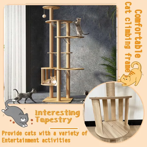 Miniatura 3 de Árbol para gatos de 183 cm para gatos de interior, grande para adultos, con 4 cuencos, 12 postes de rascar de sisal, 1 jaula para gatos, posadero