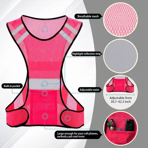 Miniatura 4 de TCCFCCT Chaleco reflectante para correr, equipo de correr de alta visibilidad con bolsillo grande Paquete de 3 malla rosa
