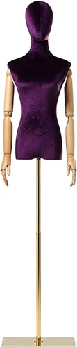 Miniatura 14 de Torso de maniquí de forma de vestido femenino, altura del cuerpo del maniquí de terciopelo ajustable, con brazo de madera maciza y base de metal