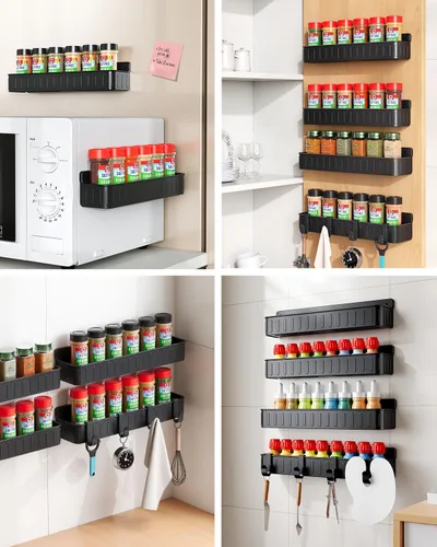 Miniatura 6 de Nieifi Estante de Especias para Montar en Pared, Paquete de 4, Negro, Instalación con Tornillo o Adhesivo, Organizador de Estante de Especias