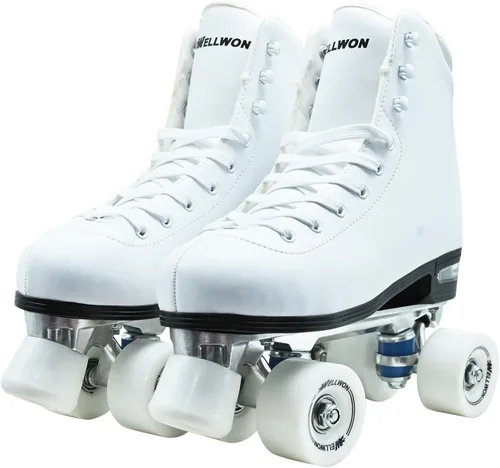 Miniatura 11 de Patines de ruedas para mujeres y hombres, diseño clásico de alta calidad, patines cuádruples de piel sintética para interiores y exteriores, patines