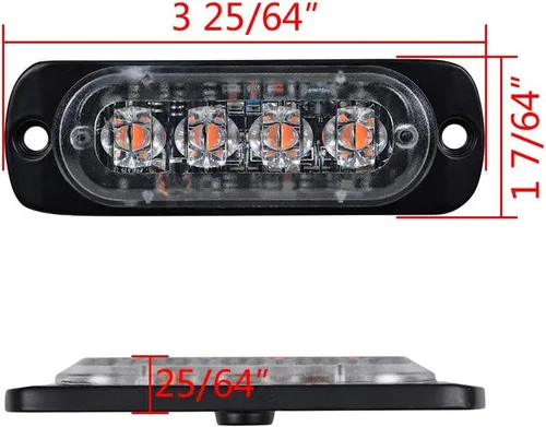 Miniatura 2 de Corp Amber Super Slim 4-LED Advertencia Emergencia Estroboscópica Luz Estroboscópica Montaje en Superficie Coche Camión 12V-24V (100 piezas)