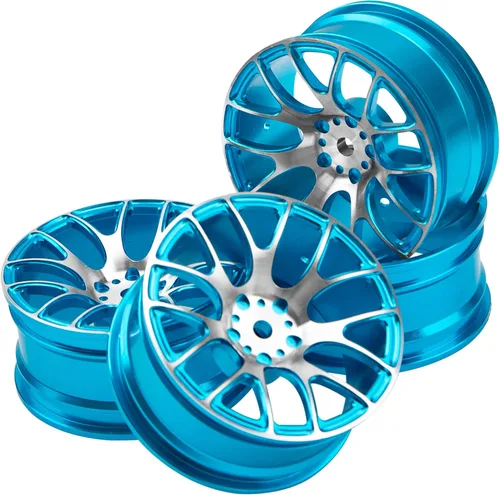 Paquete de 4 llantas de metal de 0.472 pulgadas, buje hexagonal compatible con escalas 1/10 On-Road Racing Touring Drift Car Tamiya TT-01 Kyosho Azul