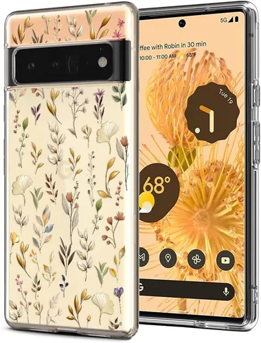 Miniatura 14 de Unov Funda para Pixel 6 Pro transparente con diseño de TPU suave, absorción de golpes, diseño delgado en relieve, cubierta trasera protectora