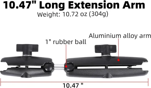 Miniatura 2 de Brazo de doble enchufe de doble extensión con adaptador de bola doble de 1 pulgada compatible con montaje de tamaño RAM B y otros dispositivos