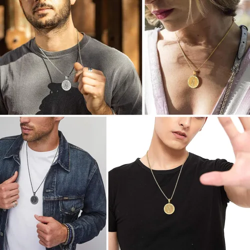 Miniatura 3 de PROSTEEL Collar de San Cristóbal de acero inoxidable para hombres y mujeres, ajustable de 22 a 24 pulgadas, chapado en oro negro18 quilates