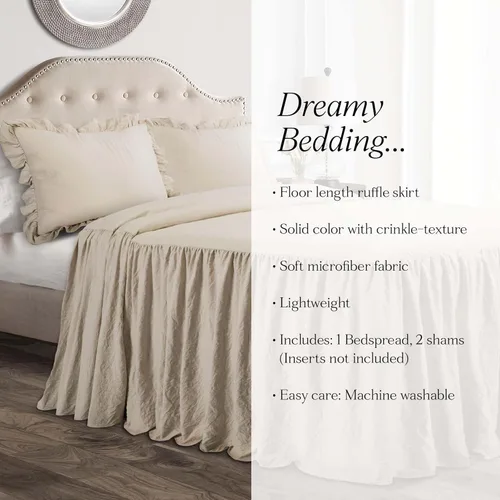 Miniatura 6 de Lush Decor - Juego de colcha con volantes de 3 piezas de lujo, estilo de casa de campo, elegante detalle de volantes, diseño clásico y atemporal