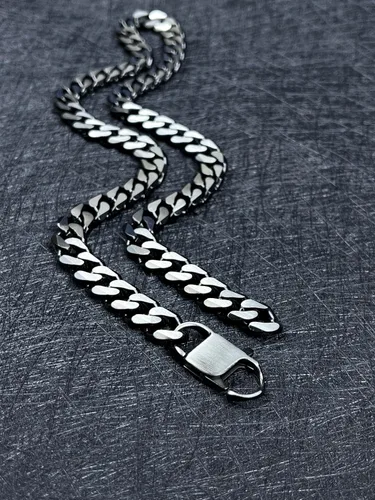 Miniatura 34 de YAMI Cadena de eslabones cubanos para hombre, azul/negro/oro de 14 quilates, acero inoxidable de 0.394-0.472 in de grosor, collar de cadena