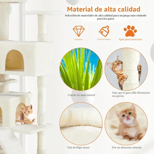 Miniatura 5 de Sweetcrispy Torre de árbol para gatos de 54 pulgadas, torre de varios niveles con poste rascador para gatos, condominio interior para gatos con Gris