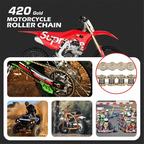 Miniatura 6 de DYC 420 Cadena de Motocicleta 132 Eslabones (Chapado en Oro) para 50 70 90 110 125 196 212cc Coleman SSR TaoTao Coolster Apollo Baja Kazuma ATV
