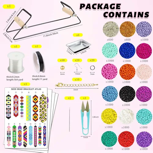 Miniatura 3 de Kit de telar de cuentas de marco para pulseras de cuentas, aretes, cinturones, incluye 17250 cuentas de semillas de 0.118 pulgadas, 18