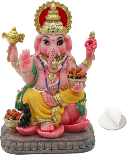 alikiki Estatua de Dios indio Señor Ganesha – 4.1 pulgadas de alto, ídolo hindú multicolor Ganesh para decoración de tablero de automóvil,
