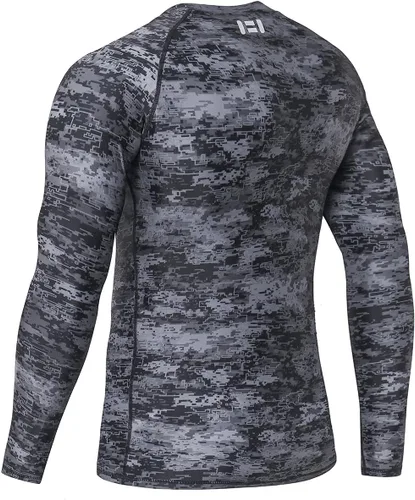 Miniatura 3 de HUGE SPORTS Camiseta de protección contra erupciones de manga larga para hombre UPF 50+ con protección UV, de secado rápido, con costuras de Pixel