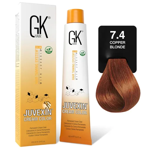 GK HAIR Color Cream 7.4 Rubio cobrizo – 100% cobertura de canas | Resultados semipermanentes | 8– 10 Vol-Semi|20-30-40 Vol-Permanente – Tinte
