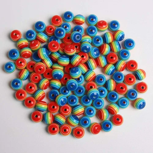 Miniatura 5 de Acxico 100 cuentas redondas de rayas de arco iris de resina acrílica de colores mixtos de 0.315 in