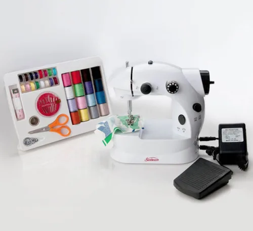 Miniatura 4 de Sunbeam Máquina de coser pequeña portable portable Pedal de pie adaptador de CA y Kit de más de 75 piezas de costura incluido, caída en bobina
