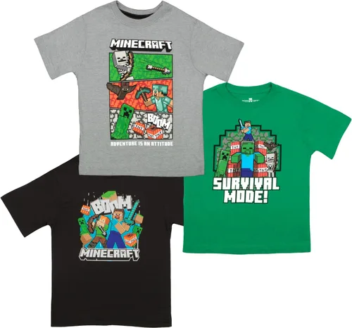 Minecraft Conjunto de camiseta de manga corta de 3 colores de Creeper & Characters para niños, paquete de 3