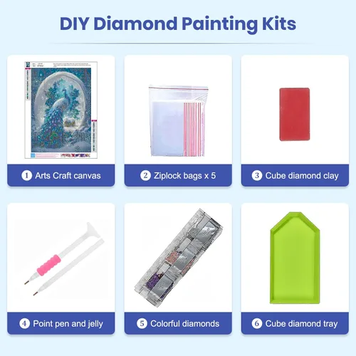 Miniatura 6 de SENQAO Kits de Pintura de Diamantes de Pavo Real para Adultos, Pintura de Diamantes de Pavo Real DIY 5D Taladro Completo Kit de Arte de Diamantes