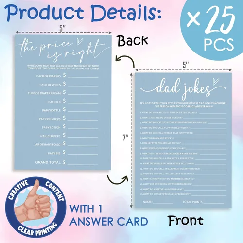 Miniatura 2 de Divertidos juegos de baby shower, trivia para bebés y alfabeto, juegos de doble cara, ideas de decoración de fiesta azul minimalismo, 25 piezas de 5