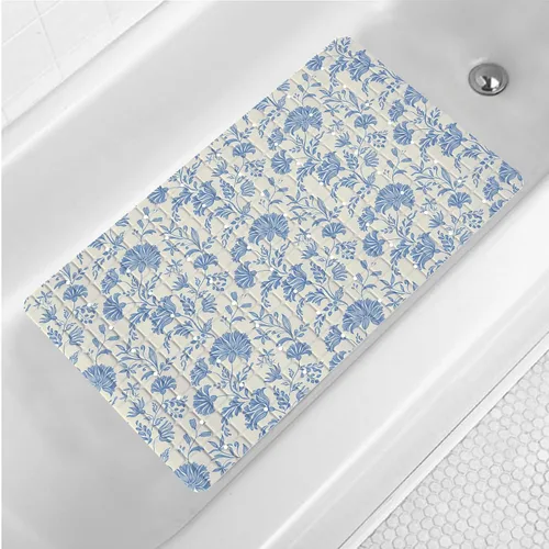 Miniatura 10 de Tapete de baño floral bohemio morado antideslizante con flores abstractas para ducha, tapete de baño botánico para bañera con ventosas y agujeros