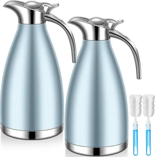 Miniatura 13 de Uiifan 2 Piezas Jarras Térmicas de Café de 68 oz, Jarra de Café Aislada de Acero Inoxidable para Líquidos Calientes, Olla Térmica al Vacío