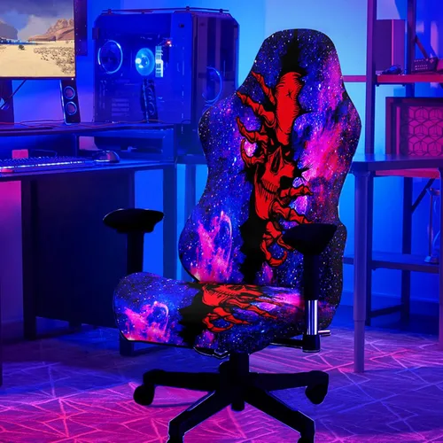 Miniatura 11 de Blacklight - Funda para silla de juegos, protector de silla de deportes electrónicos reactivo a los rayos UV con diseño de calavera de neón