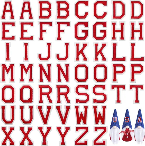 Miniatura 35 de Jongdari Parches para planchar con letras y números para ropa, parches de alfabeto bordado de 2" para chaqueta Letterman A-Z y apliques 0-9 para Rojo
