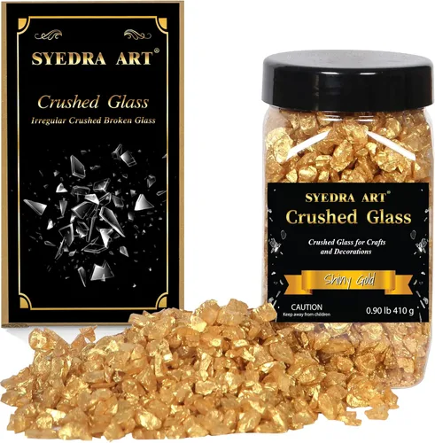 Miniatura 10 de Syedra - Vidrio triturado para manualidades, chips de alto brillo triturado con purpurina, piezas de vidrio roto, 0.118-0.236 in, 410G (negro)