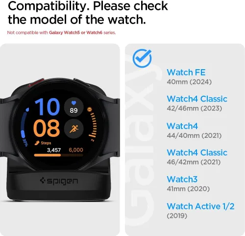 Miniatura 3 de Spigen S352 Diseñado para Galaxy Watch FE, 4, 4 Classic, 3, Active Stand - Negro