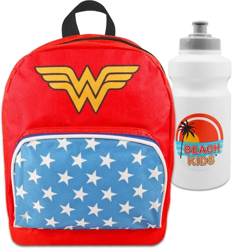 Wonder Woman Juego de mini mochila Mini mochila Wonder Woman de lona de 10 pulgadas con bolsillo frontal y botella Paquete de mochila Wonder