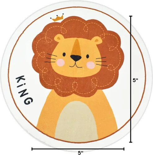 Miniatura 2 de ABREEZE Alfombra de juego de lana sintética para niños, 4 pies, alfombra redonda de animales, alfombra de felpa suave antideslizante para León