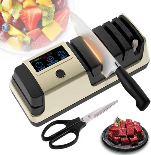 Afilador de cuchillos eléctrico 5 en 1 para cuchillos de cocina, afilador de tijeras con 3 velocidades y 100% abrasivos de diamante, afilado rápido