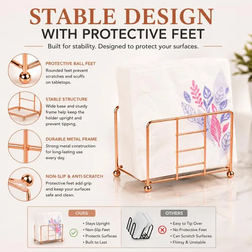 Miniatura 3 de Creative Home Servilletero de alambre de oro rosa para mesa, organizador de servilletas de metal chapado en cobre para encimera de cocina, mesa