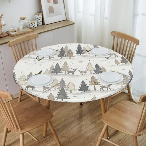 Miniatura 33 de Futterya Decorative Round Tablecloth Fitted Elastic Waterproof Table Cloth Cover Stretch Table Pad Cover for Parties Weddings Banquet Outdoor Events