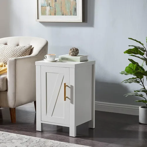 Miniatura 7 de Kings Brand Furniture Sendero Mesita de noche auxiliar con armario de almacenamiento, moderna y elegante mesita de noche con estante
