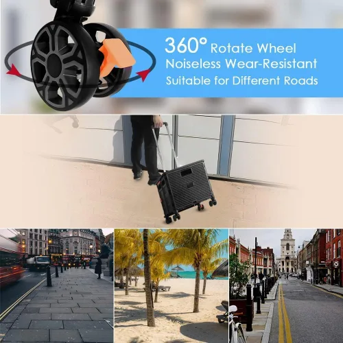 Miniatura 4 de Carrito de Utilidad Plegable Carrito de Mano Portátil con Caja de Ruedas Plegable con Tapa Resistente al Desgaste Silencioso Rueda Giratoria de 360°
