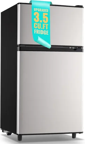 Miniatura 10 de WANAI Refrigerador pequeño con congelador de 3.5 pies cúbicos, mini refrigerador con congelador en la parte superior, doble puerta, pequeño Negro