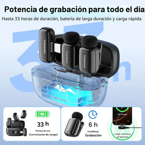 Miniatura 4 de Mini micrófono inalámbrico Lavalier para iPhone, iPad, Android, reducción de ruido y silencio, funda de carga de 33 horas, cambiador de voz AI