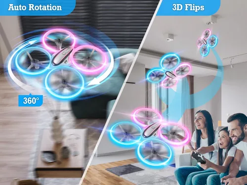 Miniatura 3 de Q9s Drones para niños, dron RC genial con retención de altitud y modo sin cabeza, cuadricóptero de pasatiempos con luz azul y rosa, 2