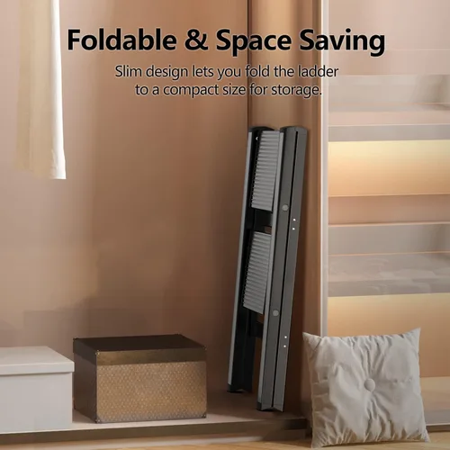 Miniatura 3 de SOLADDER Taburete de 2 peldaños con pedal antideslizante y ancho, escalera de hierro portátil plegable para el hogar y la cocina, 300 libras