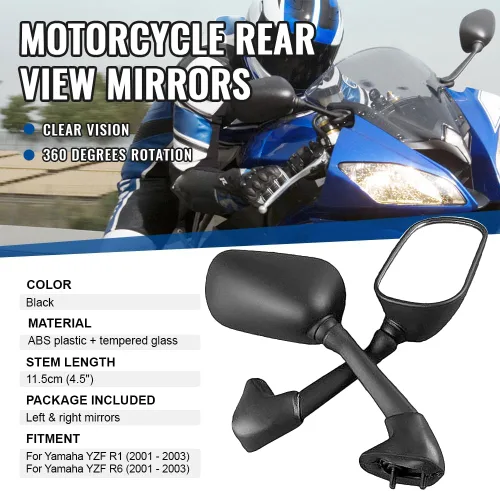 Miniatura 2 de Three T Espejo retrovisor negro de repuesto para Yamaha YZF R1 R6 2001 2002 2003