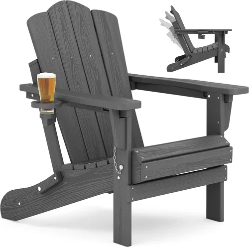 Miniatura 27 de Silla plegable ajustable KINGYES Adirondack, sillas reclinables Adirondack de 3 posiciones con portavasos, Adirondack de HDPE resistente a