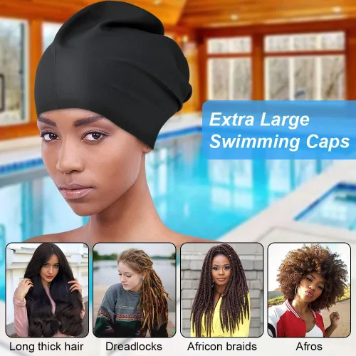 Miniatura 3 de 2 PCS Swimming Cap for Long Hair, Extra Large Swimming Caps for Women & Men, Silicone Adult Swim Cap, Waterproof Swimming Hat for Dreadlocks