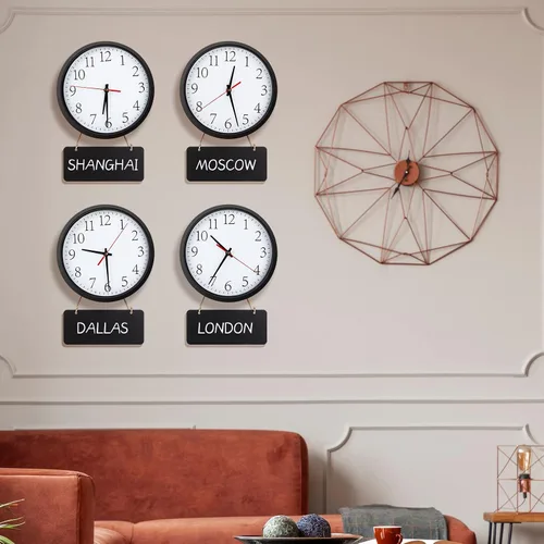 Miniatura 5 de Relojes de pared silenciosos con pizarras y marcador, relojes redondos de varias zonas horarias a pilas para el hogar, cocina, escuela, oficina