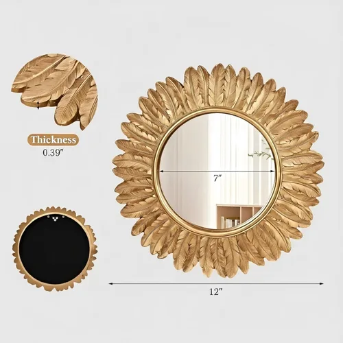 Miniatura 3 de ZOROSY Espejo de pared redondo dorado de 12 pulgadas, espejo decorativo de pared pequeño, espejo bohemio para decoración de pared para tocador, sala