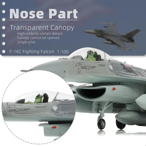 Miniatura 3 de NUOTIE 1/100 F-16C Fighting Falcon Fighter Model Metal DieCast Aircraft Jet Kit Modelo de Avión de Combate Avión de Caza Militar para Colección