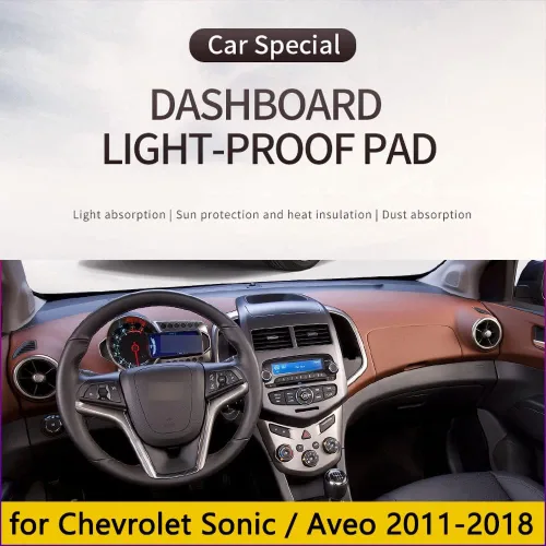 Miniatura 2 de Funda negra de franela para tablero de automóvil, compatible con volante a la izquierda, Chevrolet Sonic Aveo Holden Barina 2011-2018