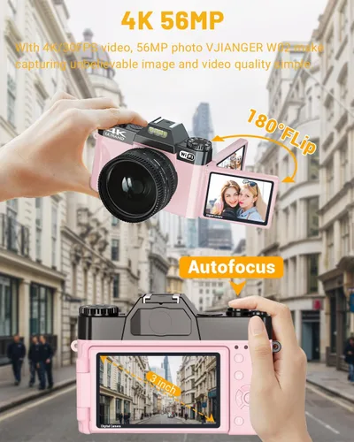 Miniatura 3 de 2024 Actualización VJIANGER Cámara Digital para Fotografía y Videoblogs para YouTube con WiFi, Pantalla Giratoria de 180°, Zoom Digital 16X, Lente